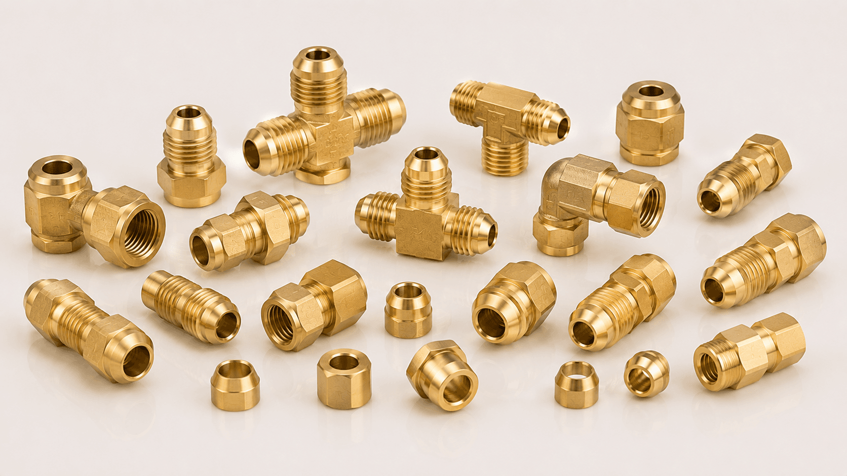 Precision brass flare fitting for refrigeration and HVAC systems, manufactured and exported by Pragati Products
